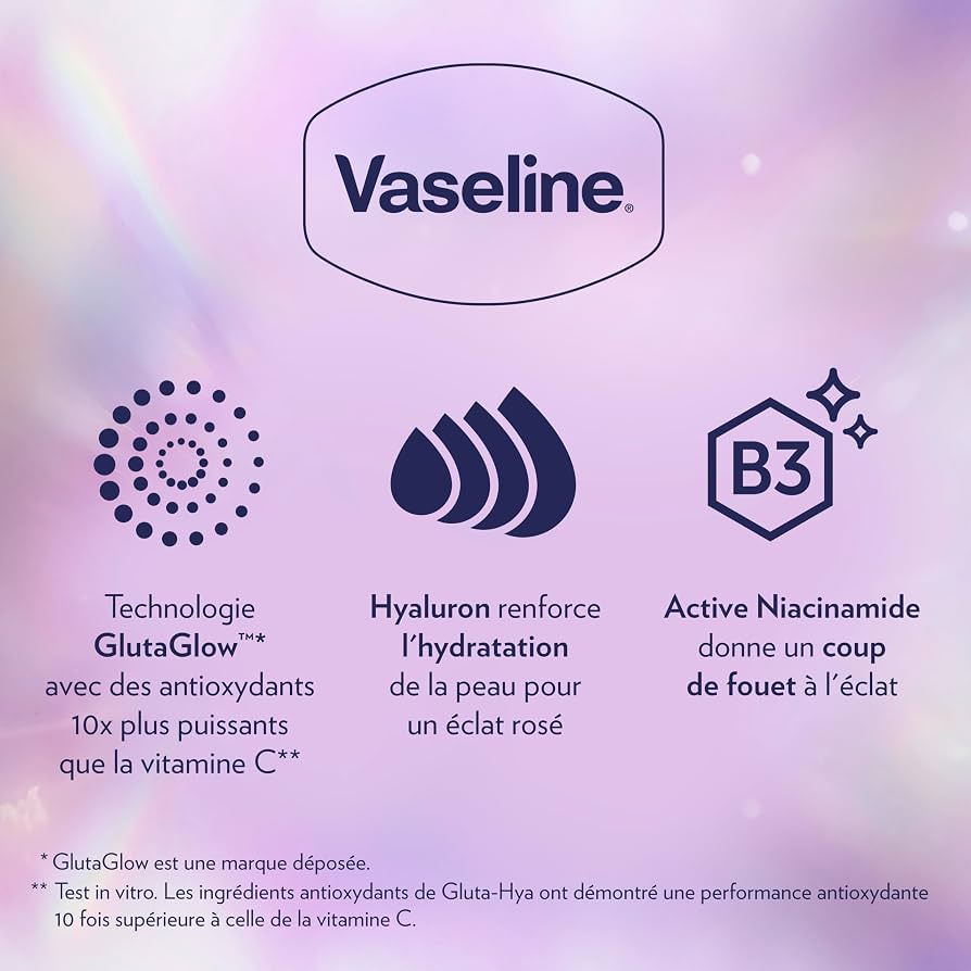 Vaseline Gluta-Hya Dewy Radiance Lotion Hydratante Serum Burst avec Antioxydants pour une Peau Douce et Radieuse, 300ml