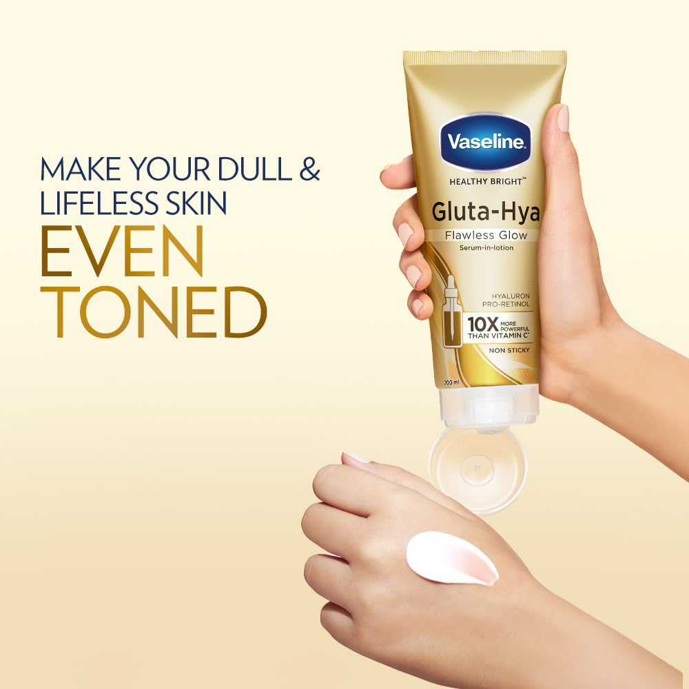 Vaseline Healthy Bright Gluta-Hya Serum Burst UV Lotion Flawless Bright.
